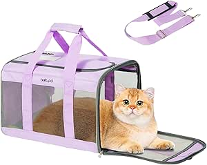 BELLA & PAL Cat Carrier Dog Carriers Airline Approved, Pet Carrier for Small Medium Dogs Cats Under 16Lbs, Collapsible Soft Sided Travel Puppy Carrier (Purple, 16.5" L x 11" W x 11" H)