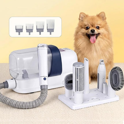 Pet Grooming Kit Vacuum Hair Dryer Clipper Brushes Cleaning White 7in1