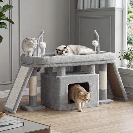 Heybly Cat Tree Extra-Long & Stable 2 Adjustable Scratch Boards, Light Gray