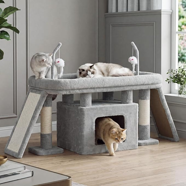 Heybly Cat Tree Extra-Long & Stable 2 Adjustable Scratch Boards, Light Gray