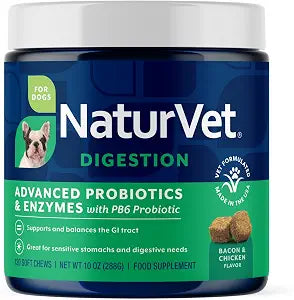 NaturVet Advanced Probiotics & Enzymes Dog Supplement - 120 Soft Chews