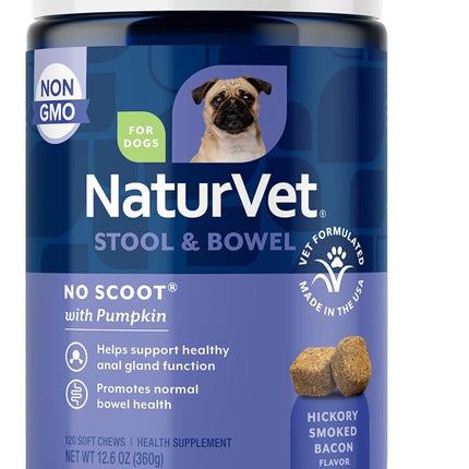 NaturVet No Scoot Stool and Bowel Supplement for Dogs - 120 Soft Chews