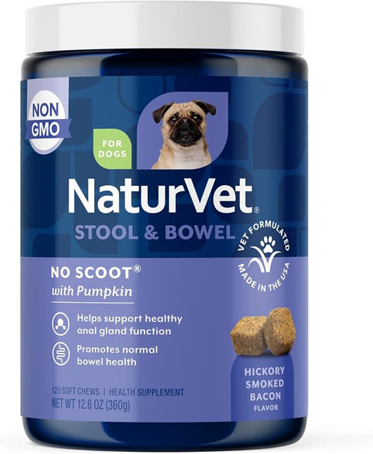 NaturVet No Scoot Stool and Bowel Supplement for Dogs - 120 Soft Chews