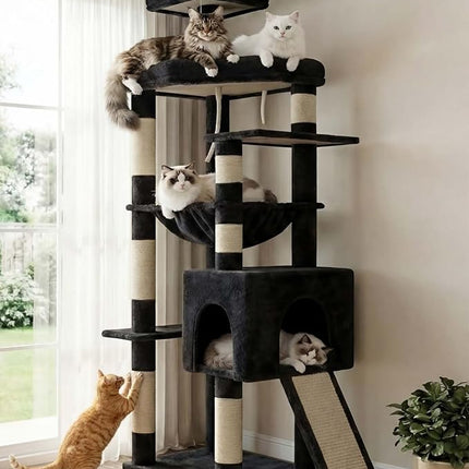 Heybly 64.2" Heavy-Duty Cat Tree for Large Cats, Extra-Large Hammock, Smoky Gray