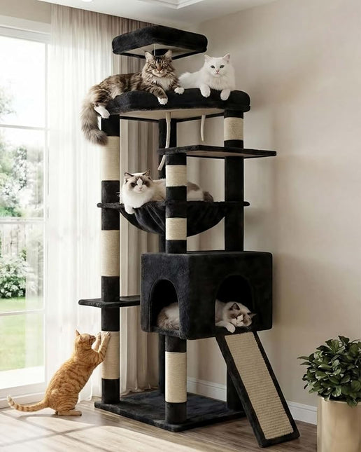 Heybly 64.2" Heavy-Duty Cat Tree for Large Cats, Extra-Large Hammock, Smoky Gray