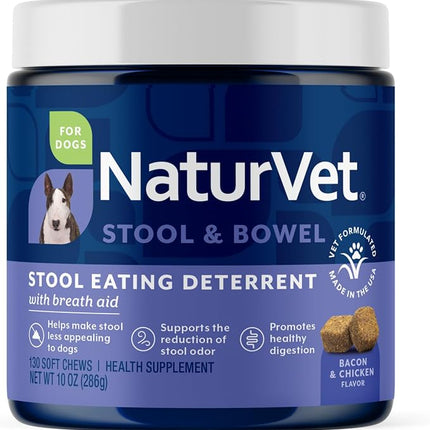 NaturVet Stool Eating Deterrent with Breath Aid for Dogs - 130 Soft Chews
