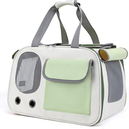 Collapsible Airline Approved Pet Carrier for Cats & Dogs up to 17 lbs – Soft-Sided Travel Carrier with Breathable Mesh, Roll-Up Curtain & Easy-Clean Design (Green+Beige)