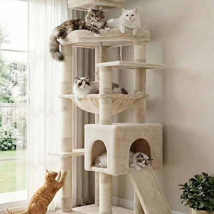 Heybly 64.2" Heavy-Duty Cat Tree for Large Cats, Extra-Large Hammock, Beige