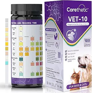 Carethetic Pet Urine Test Strips for Dogs & Cats, 10-Parameter Urinalysis Test Kit, 100 Reagent Strips for At-Home Urine Health Screening, Fast Results, Easy to Use