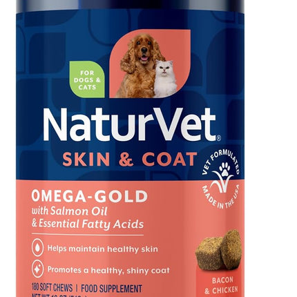 NaturVet Omega-Gold Plus Salmon Oil Skin Supplement for Pets - 180 Ct