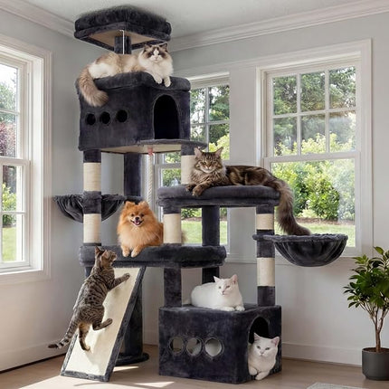 Heybly Cat Tree, 184 cm Anti-Tip Cat Tower for Large Cats, All-in-One,Smokey Grey