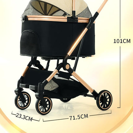 Folding Dog Stroller for Pet Travel – Lightweight 4-Wheel Suspension Pet Pram with Safety Belt, Detachable Carrier & Removable Storage Baske