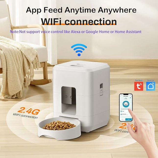 UanTii 2L Smart Pet Feeder Tuya WiFi Automatic Cat Dog Food Dispenser 2L with Food Bowl App Remote Feeding Intelligent Dry Food Dispenser (White)