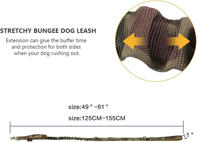 EXCELLENT ELITE SPANKER Tactical Bungee Dog Leash Military Dog Leash Adjustable Tactical Leash Elastic Leads Rope with 2 Control Handle (MCP)