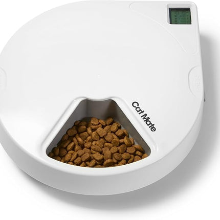 Cat Mate C500 Automatic 5-Bowl Pet Feeder with Digital Timer for Wet and Dry Pet Food, for Cats and Small Dogs, 5 Meals up to 330g Each, with Twin Ice Packs for Food Freshness – White