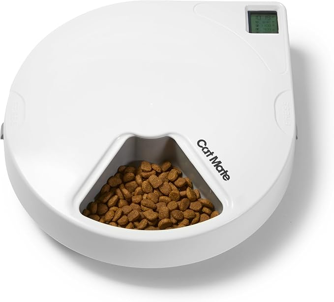 Cat Mate C500 Automatic 5-Bowl Pet Feeder with Digital Timer for Wet and Dry Pet Food, for Cats and Small Dogs, 5 Meals up to 330g Each, with Twin Ice Packs for Food Freshness – White