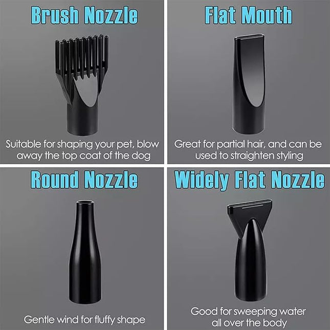 Dog Hair Dryer, 2800 W Professional Blower Dog Dryer, Adjustable Speed and Heat, Pet Dryer, Dog Grooming Dryer with 4 Different Nozzles (Black)
