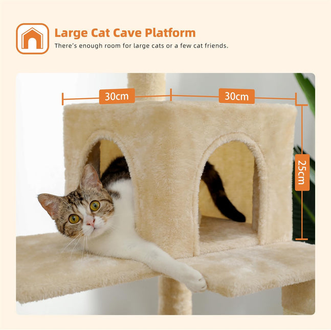 PAWZ Road Cat Tree 143cm Cat Scratching Post Multi-Level Play Tower with a Large Hammock and Top Perch Home Pet Furniture Beige