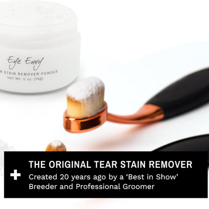 Eye Envy Tear Stain Remover Powder for Dogs and Cats. Natural, Safe Formula. Apply Around Eyes. Absorbs and Cleans Tears and Staining. Keeps Area Dry. Made in The USA. (.5 oz)