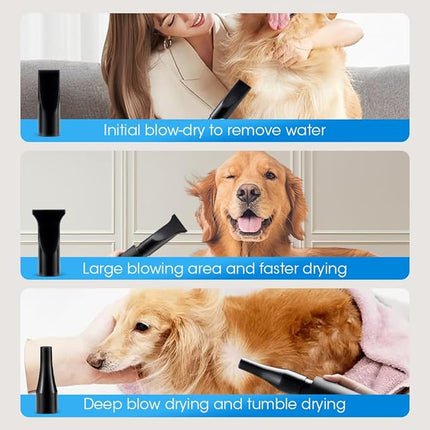 Dog Dryer for Pet Grooming, 3200W High Velocity Force Blow Pet Dryer, Adjustable Speed & Temperature Control Dog Blow Dryer, Quiet Dog Hair Dryer with 3 Nozzle