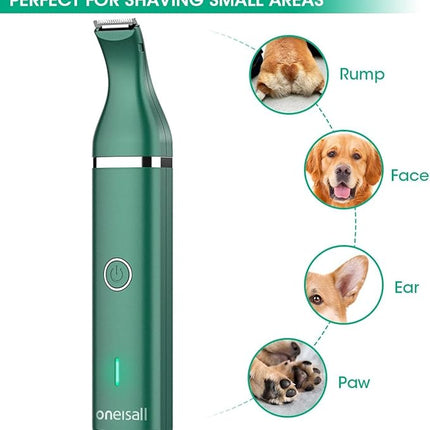 oneisall Dog Clippers with Double Blades,Cordless Small Pet Hair Grooming Trimmer,Low Noise for Trimming Dog's Hair Around Paws, Eyes, Ears, Face, Rump (Green)
