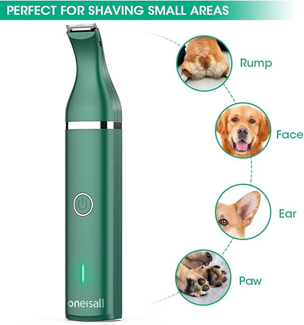 oneisall Dog Clippers with Double Blades,Cordless Small Pet Hair Grooming Trimmer,Low Noise for Trimming Dog's Hair Around Paws, Eyes, Ears, Face, Rump (Green)