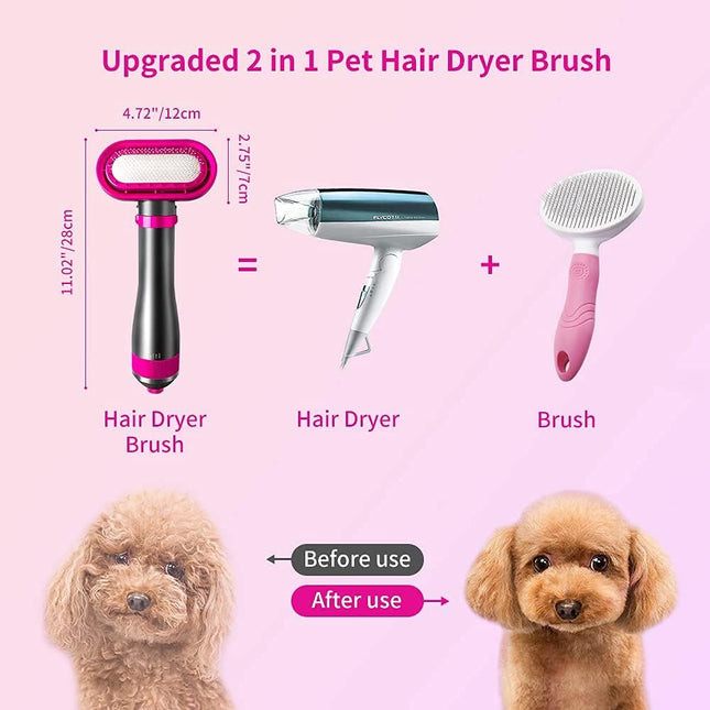 Upgraded Pet Hair Dryer Brush, 2 in 1 Pet Hair Dryer for Small/Medium Dogs and Cats