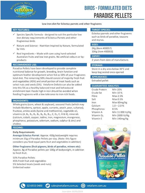Vetafarm Paradise Pellets 2Kg