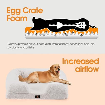 Dog Beds for Medium Dogs, Memory Foam Pet Bed, Orthopedic Dog Beds with Removable Washable Cover, Non-Slip Bottom and Egg-Crate Foam Big Medium Dog Couch Bed, White