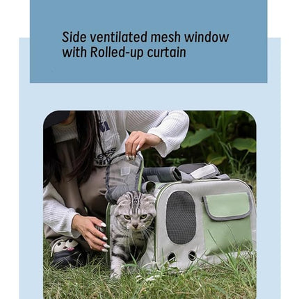 Collapsible Airline Approved Pet Carrier for Cats & Dogs up to 17 lbs – Soft-Sided Travel Carrier with Breathable Mesh, Roll-Up Curtain & Easy-Clean Design (Green+Beige)