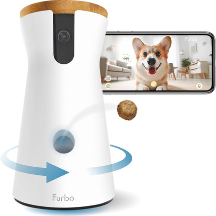 Furbo 360° Dog Camera: Pet Security Cam w/Barking Alerts, Rotating View, Treat Toss w/Phone App, Smart Home Puppy Monitoring, 2-Way Speaker, No Subscription Needed.