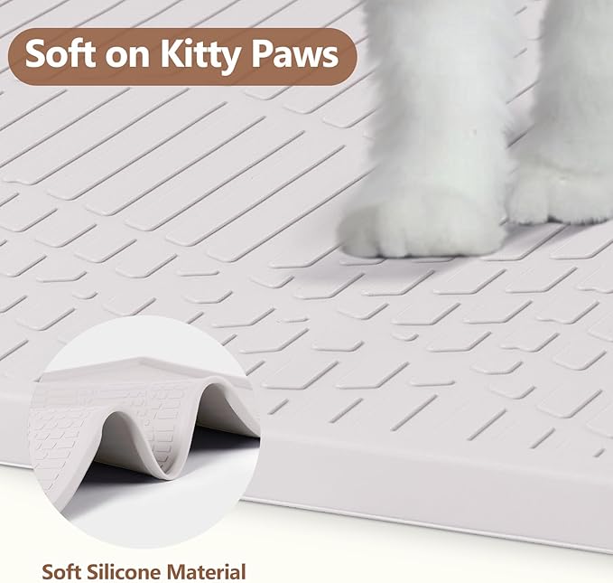 Large Cat Litter Mat with Toy Ball, 38'' x 25'' Silicone Cat Litter Trapping Mat
