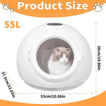 PeiQi Automatic Pet Dryer Box,55L Portable Drying Station for Cats and Small Dogs Ultra-Quiet Hair Grooming Machine,Smart Temperature Control, 360° Rapid Drying‌(55L Circle)