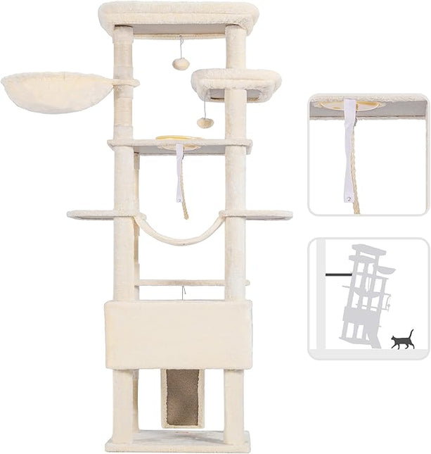 Heybly Tall Cat Tree, 200cm Multi-Level Cat Tower for Indoor Cats,Light Gray HCT033W