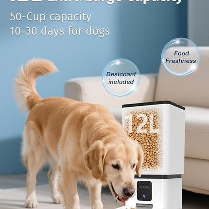 Automatic Dog Feeder Large Breed with Camera - 12L/50 Cups 5G WiFi App Control Dog Food Dispenser