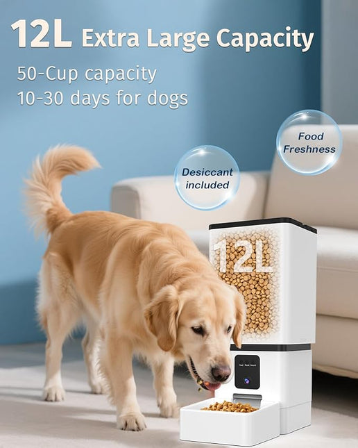 Automatic Dog Feeder Large Breed with Camera - 12L/50 Cups 5G WiFi App Control Dog Food Dispenser