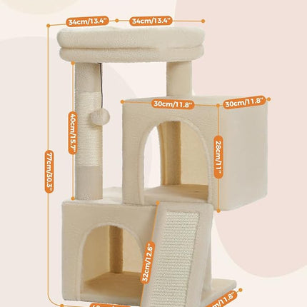 PAWZ Road 30" Cat Tower, Small Cat Tree with 2 Condos for Indoor Cats