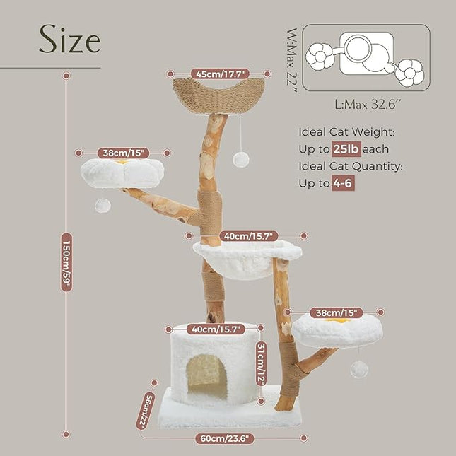 PAWZ Road Solid Cat Tree, Large Cat Tower for Indoor Cats with Large Cozy Hammock (Dia=40cm)