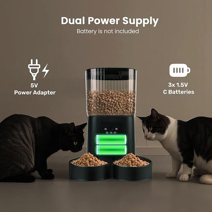 YODOLLA Auto Cat Feeder with 2K Camera, 5L Cat & Dog Feeder & Food Dispenser, WiFi App Remote Control, Video Monitoring, Custom Meal Plans, Double Stainless Bowl for Multi-Pet Households