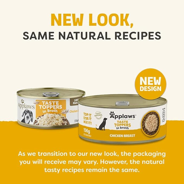 Applaws Taste Toppers 100% Natural Wet Dog Food Chicken Breast in Broth Tin 156g (Pack of 16), Limited Ingredients Pet Food