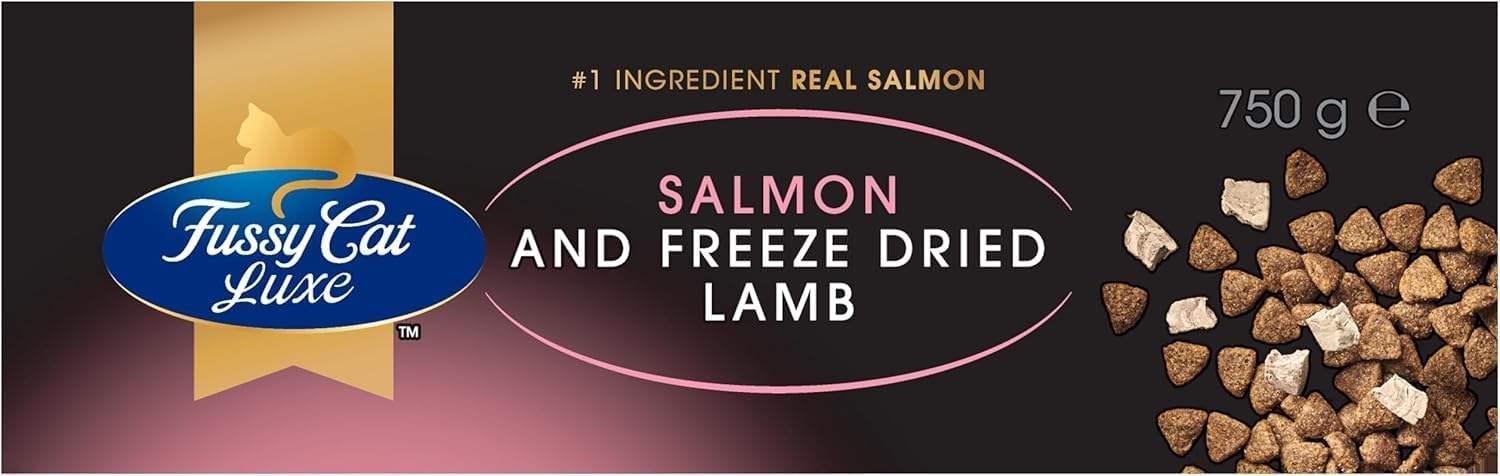 Fussy Cat Luxe Dry Cat Food, Salmon and Freeze Dried Lamb 750g - Real Salmon & Freeze-Dried Lamb for Premium Taste, 34% Protein & Complete Nutrition