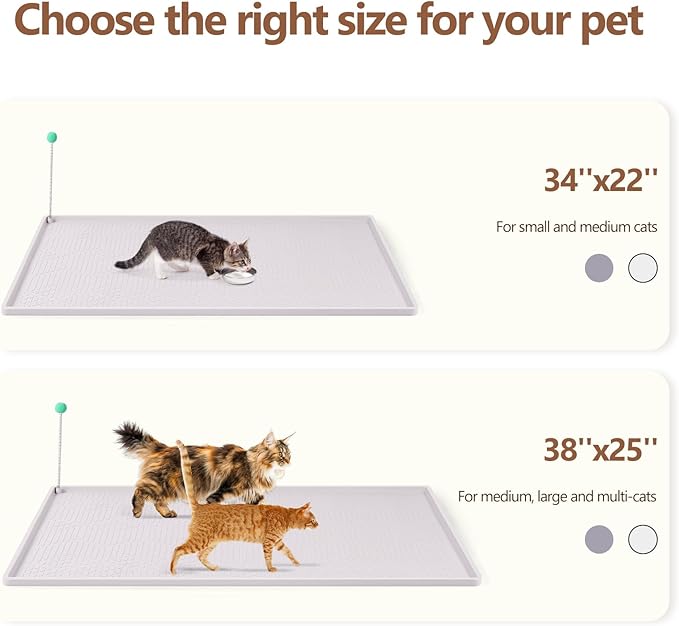 Large Cat Litter Mat with Toy Ball, 38'' x 25'' Silicone Cat Litter Trapping Mat