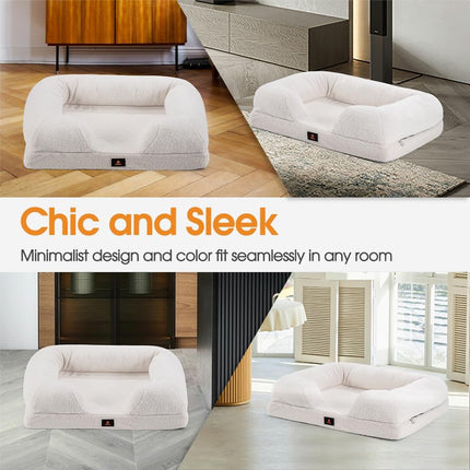 Dog Beds for Medium Dogs, Memory Foam Pet Bed, Orthopedic Dog Beds with Removable Washable Cover, Non-Slip Bottom and Egg-Crate Foam Big Medium Dog Couch Bed, White