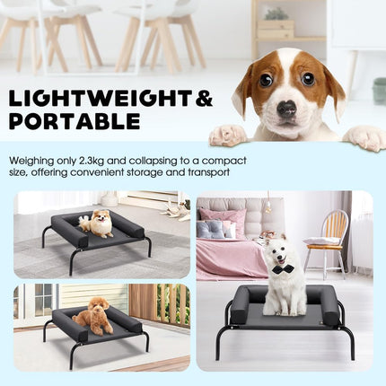 Cooling Elevated Dog Bed with Pillows, Raised Pet Bed for Small Medium Dogs, Portable Washable Dog Cot with No-Slip Rubber Feet, Indoor & Outdoor Use, Black, Medium(88x64x20CM)