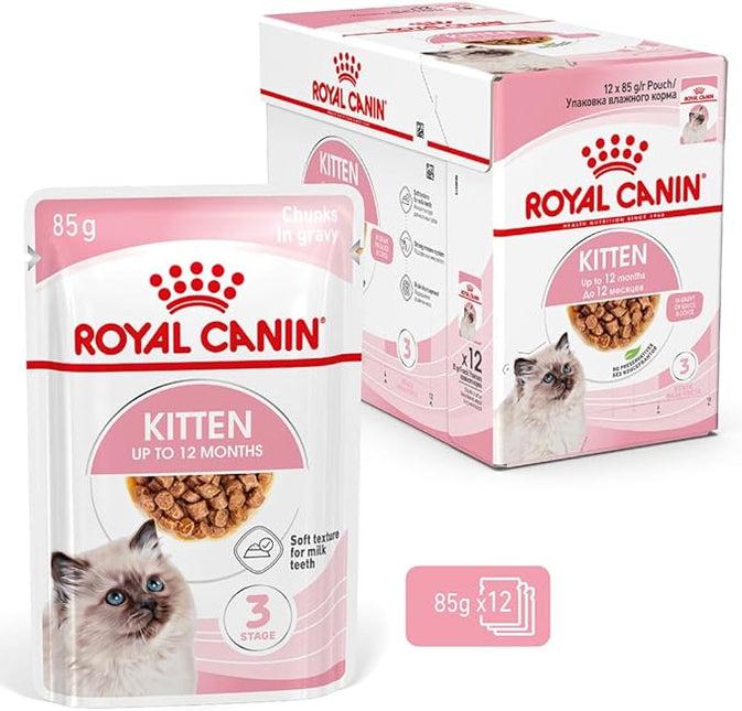 Royal Canin Kitten Chunks in Gravy Pouches Wet Cat Food 85 GMS 12 Pack