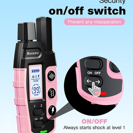 Bousnic Dog Shock Collar - 3300Ft Dog Training Collar with Remote for 5-120lbs (LightPink)