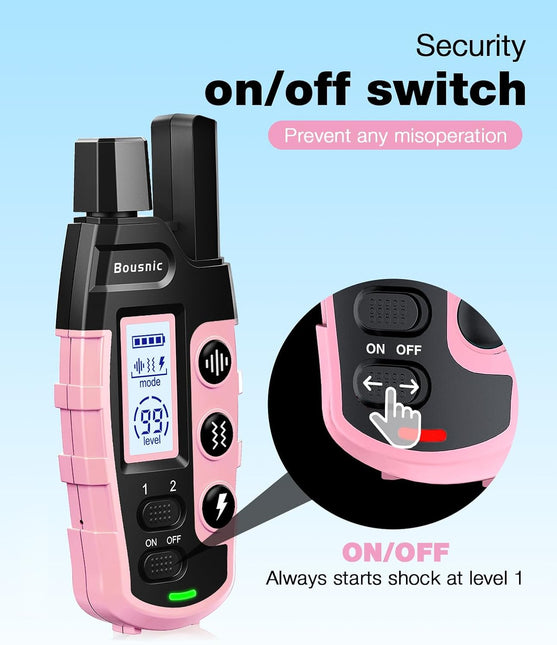 Bousnic Dog Shock Collar - 3300Ft Dog Training Collar with Remote for 5-120lbs (LightPink)