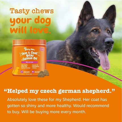 Zesty Paws Salmon Fish Oil Omega 3 For Dogs - With Wild Alaskan Salmon Oil - Anti Itch Skin & Coat + Allergy Support - Hip & Joint + Arthritis Dog Supplement - Omega-3 & 6 + Epa & Dha - 90 Chew Treats