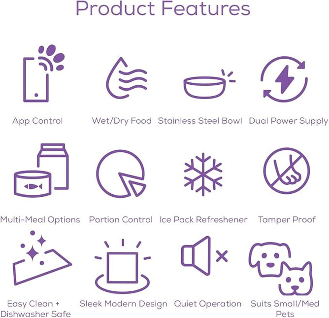 Original Pawtomate Smart Serve Gourmet – Wet Food Automatic Feeder, WiFi & App-Controlled Timed Pet Feeder, Dry/Wet Food, 6 Bowl Stainless Steel Tray, Rechargeable Battery, Ice Packs – For Cats & Dogs