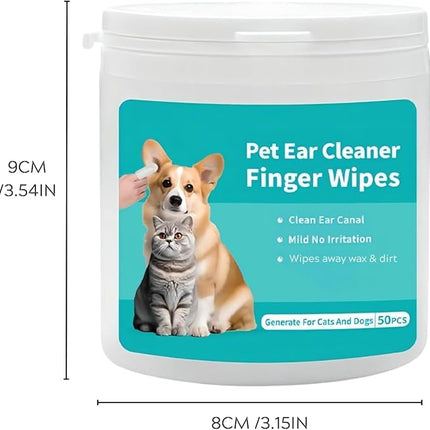 Mumoo Bear 50 Counts Pet Ear Wipes, Ear Cleaner Finger Wipes for Cats and Dogs, Soft & Easy Otic Cleaning Pads, Pet Supplies for Regular Soothing Odor Control Reduce Dirt